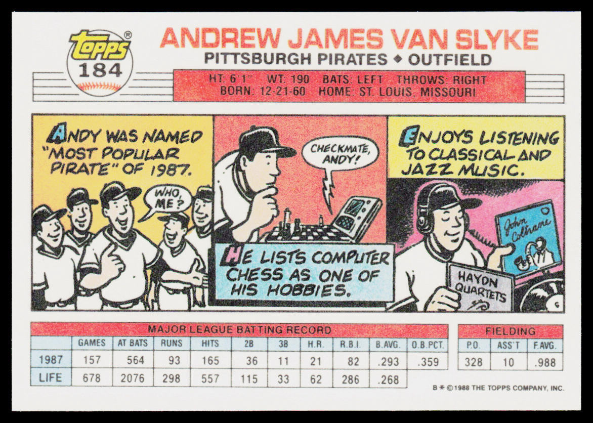 Andy Van Slyke 1988 Topps Big #184 Pittsburgh Pirates
