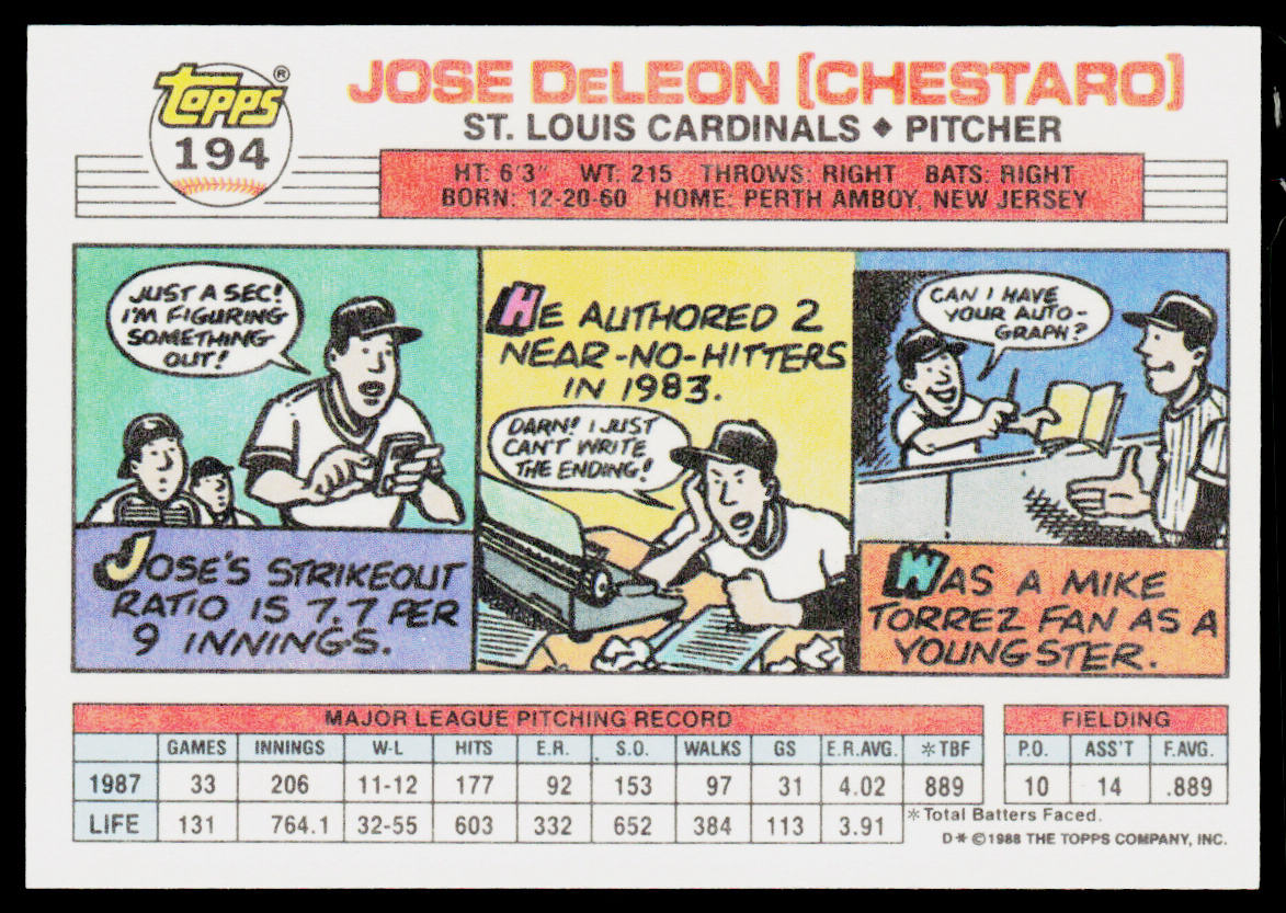 Jose DeLeon 1988 Topps Big #194 St. Louis Cardinals