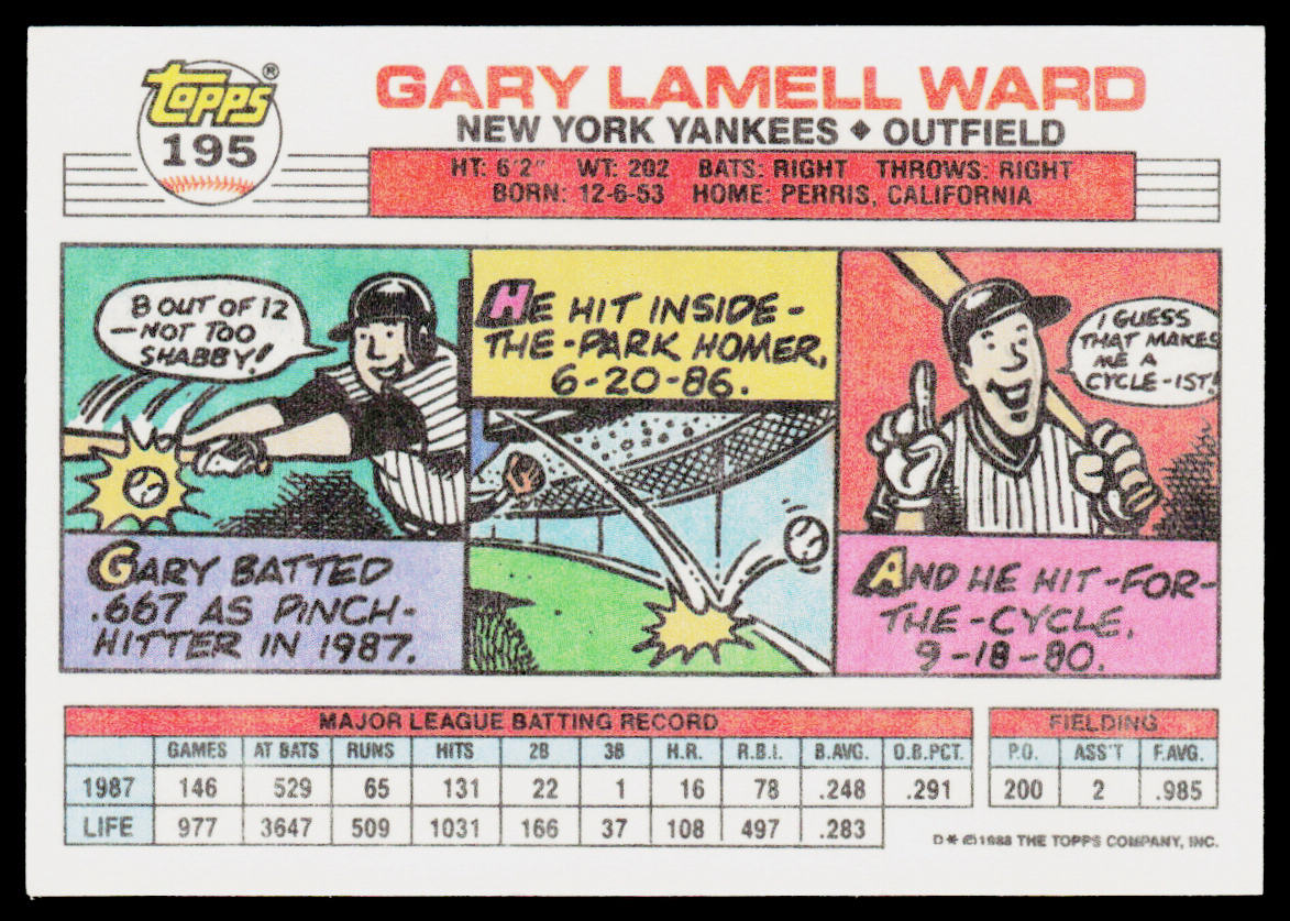 Gary Ward 1988 Topps Big #195b New York Yankees