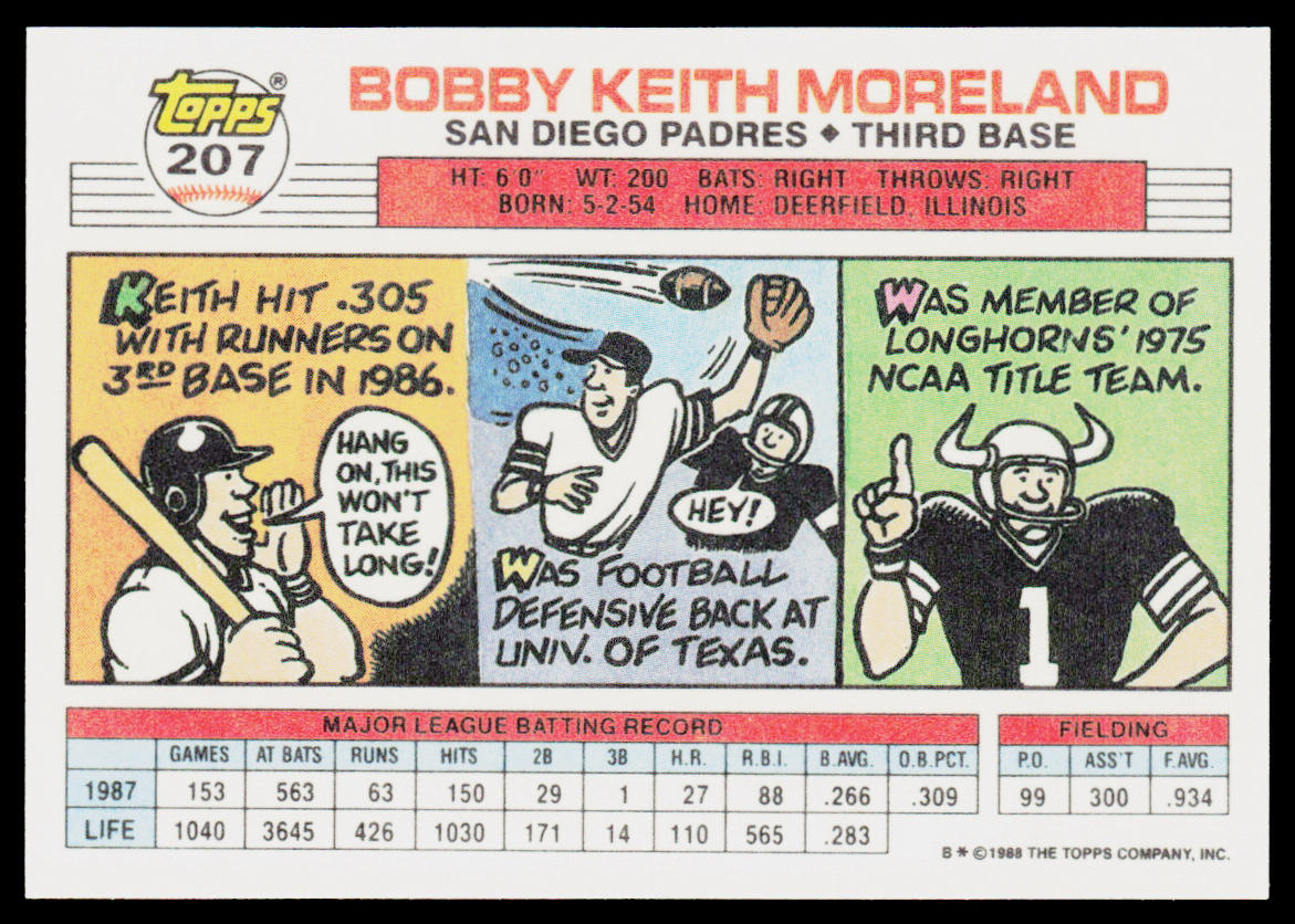 Keith Moreland 1988 Topps Big #207a San Diego Padres