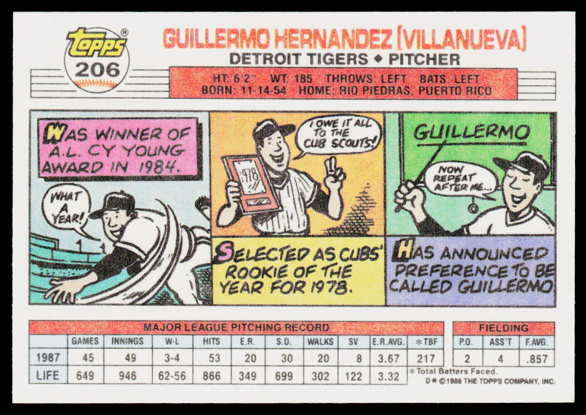 Guillermo Hernandez 1988 Topps Big #206 Detroit Tigers