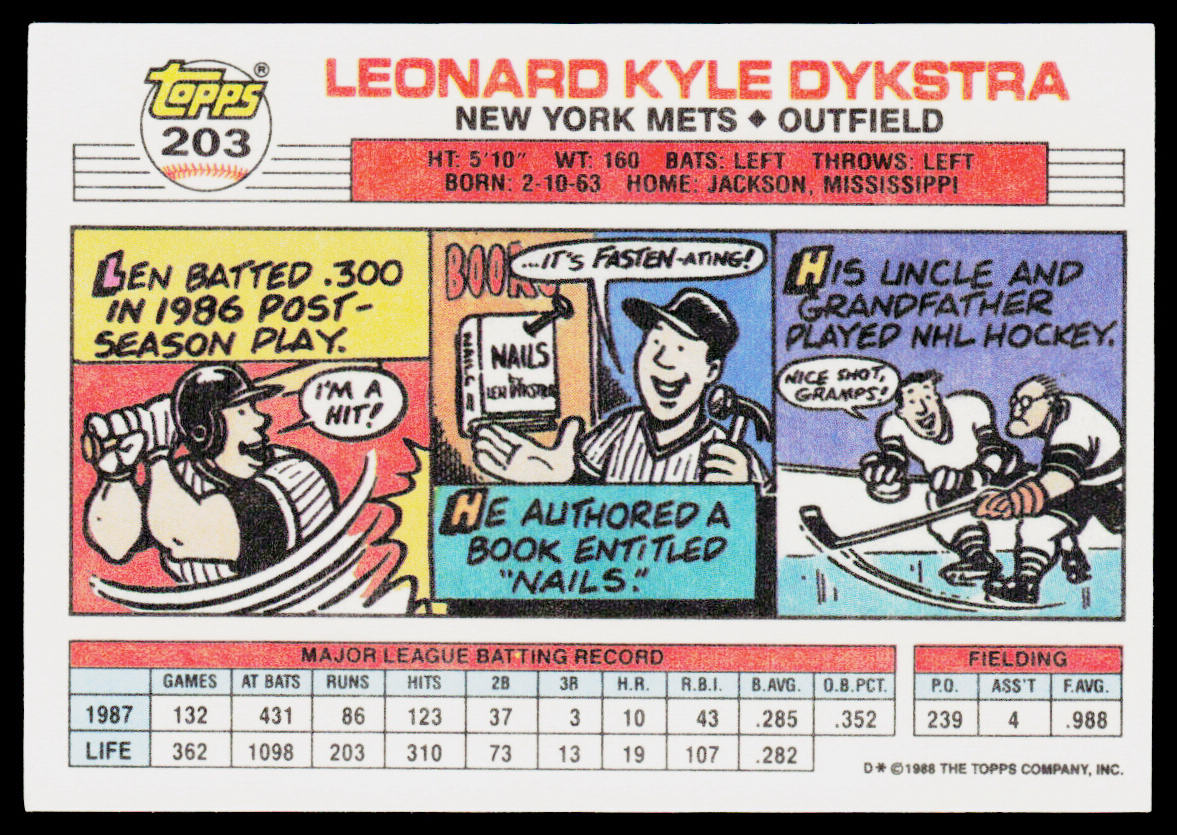 Len Dykstra 1988 Topps Big #203 New York Mets