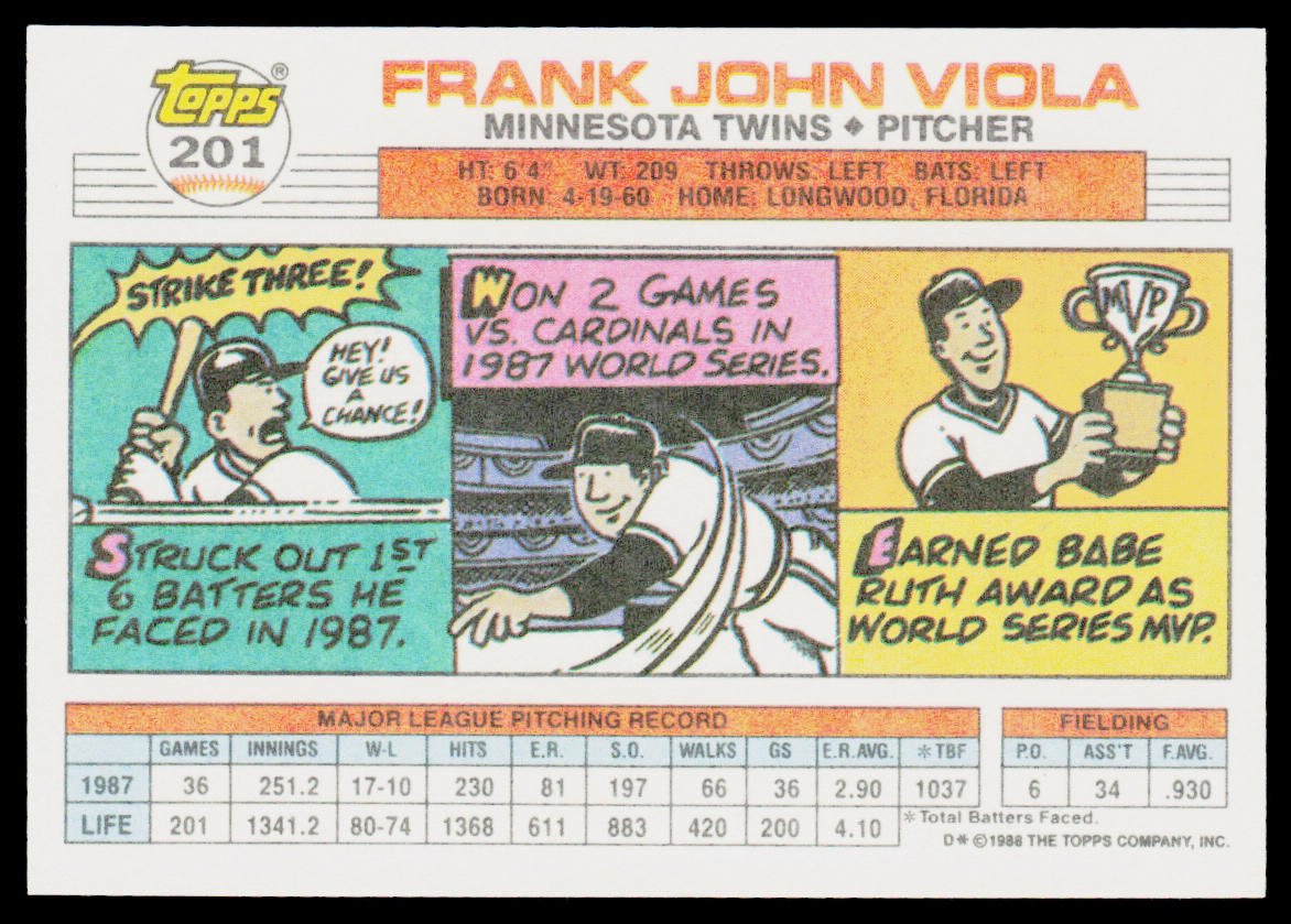 Frank Viola 1988 Topps Big #201 Minnesota Twins