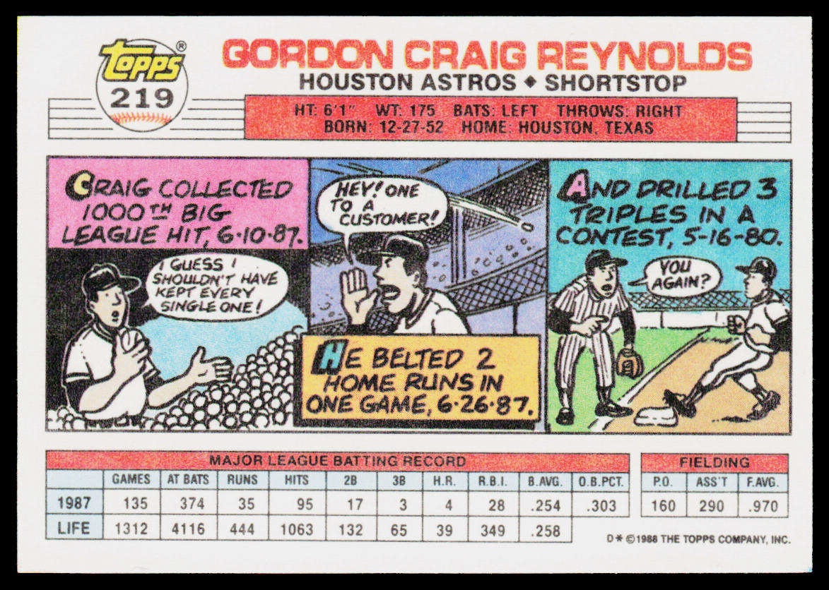 Craig Reynolds 1988 Topps Big #219b Houston Astros