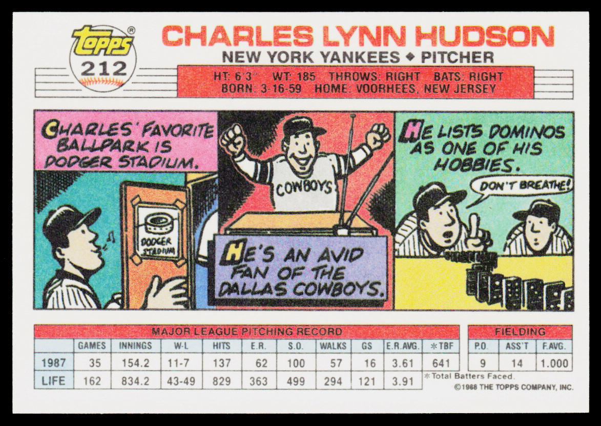 Charles Hudson 1988 Topps Big #212 New York Yankees