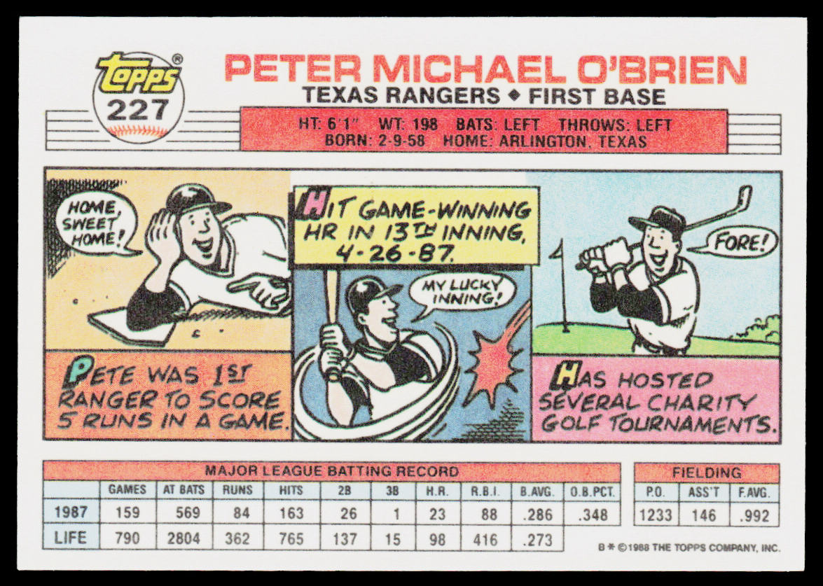 Pete O'Brien 1988 Topps Big #227b Texas Rangers