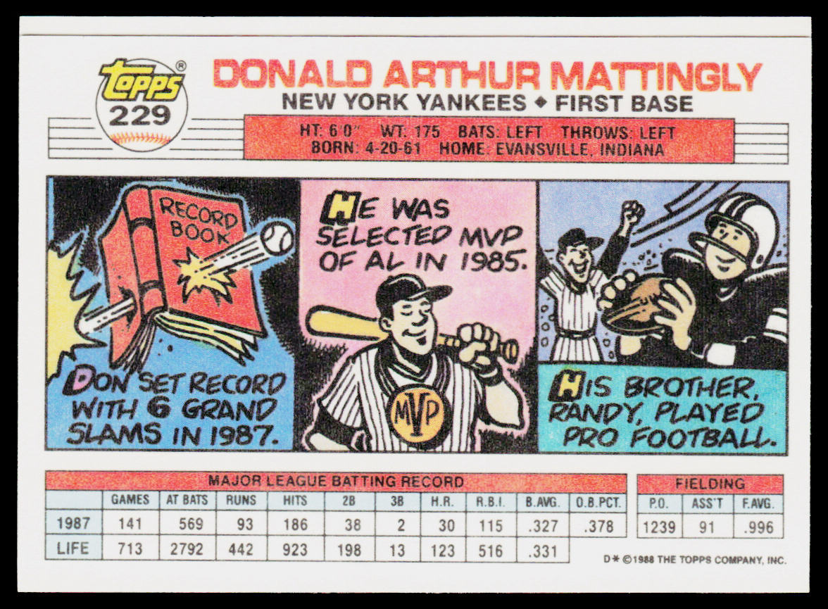 Don Mattingly 1988 Topps Big #229a New York Yankees