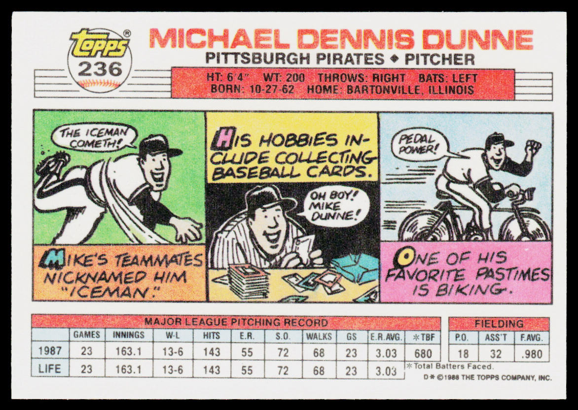 Mike Dunne 1988 Topps Big #236 Pittsburgh Pirates