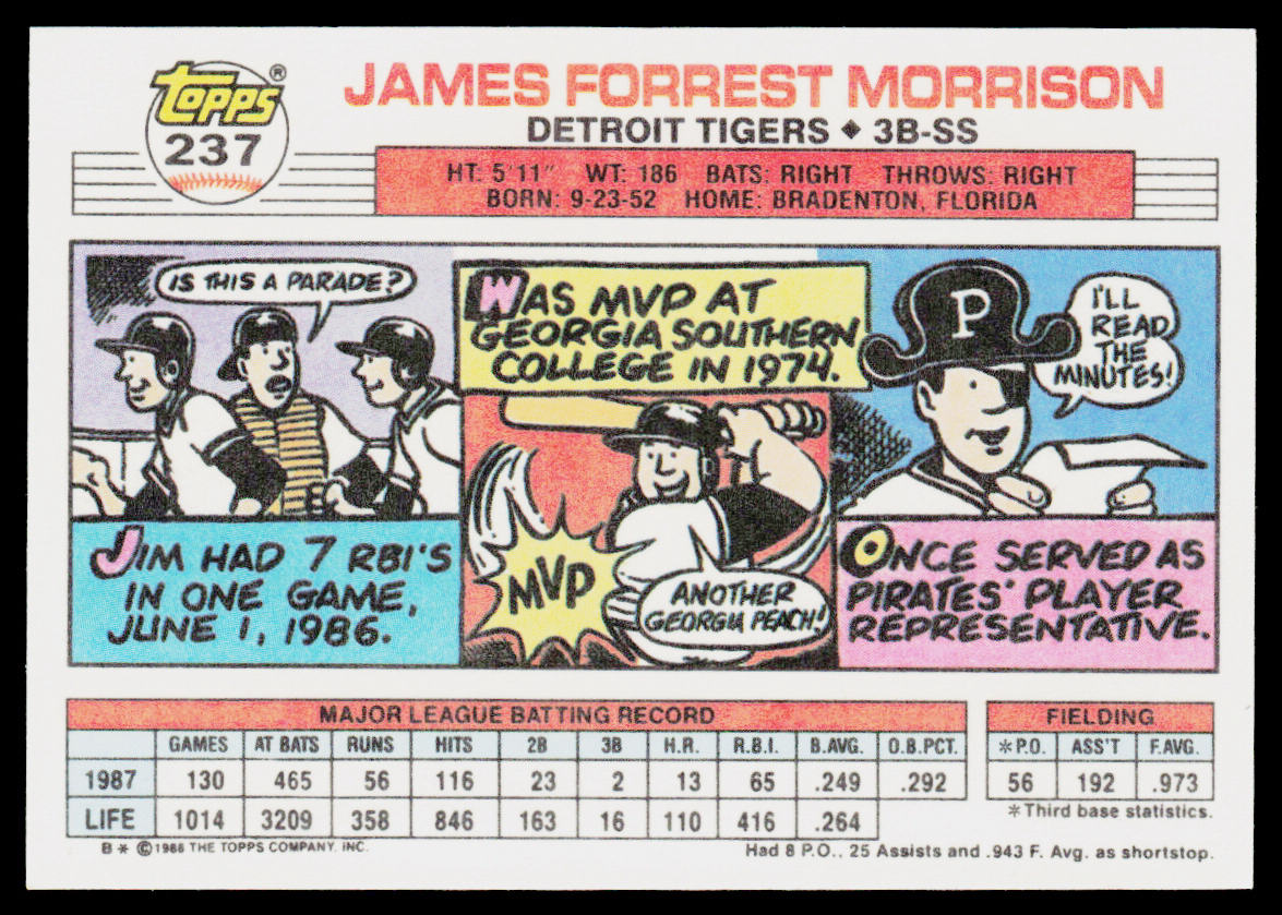 Jim Morrison 1988 Topps Big #237 Detroit Tigers