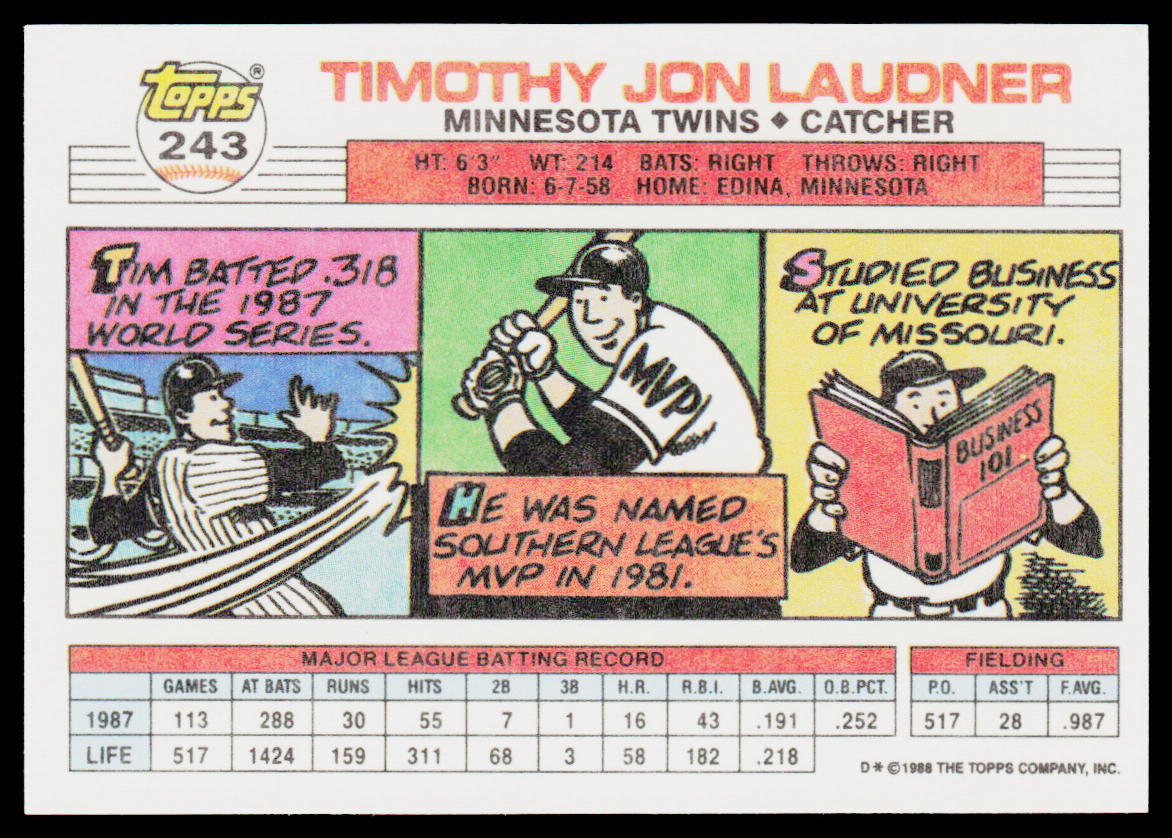 Tim Laudner 1988 Topps Big #243a Minnesota Twins