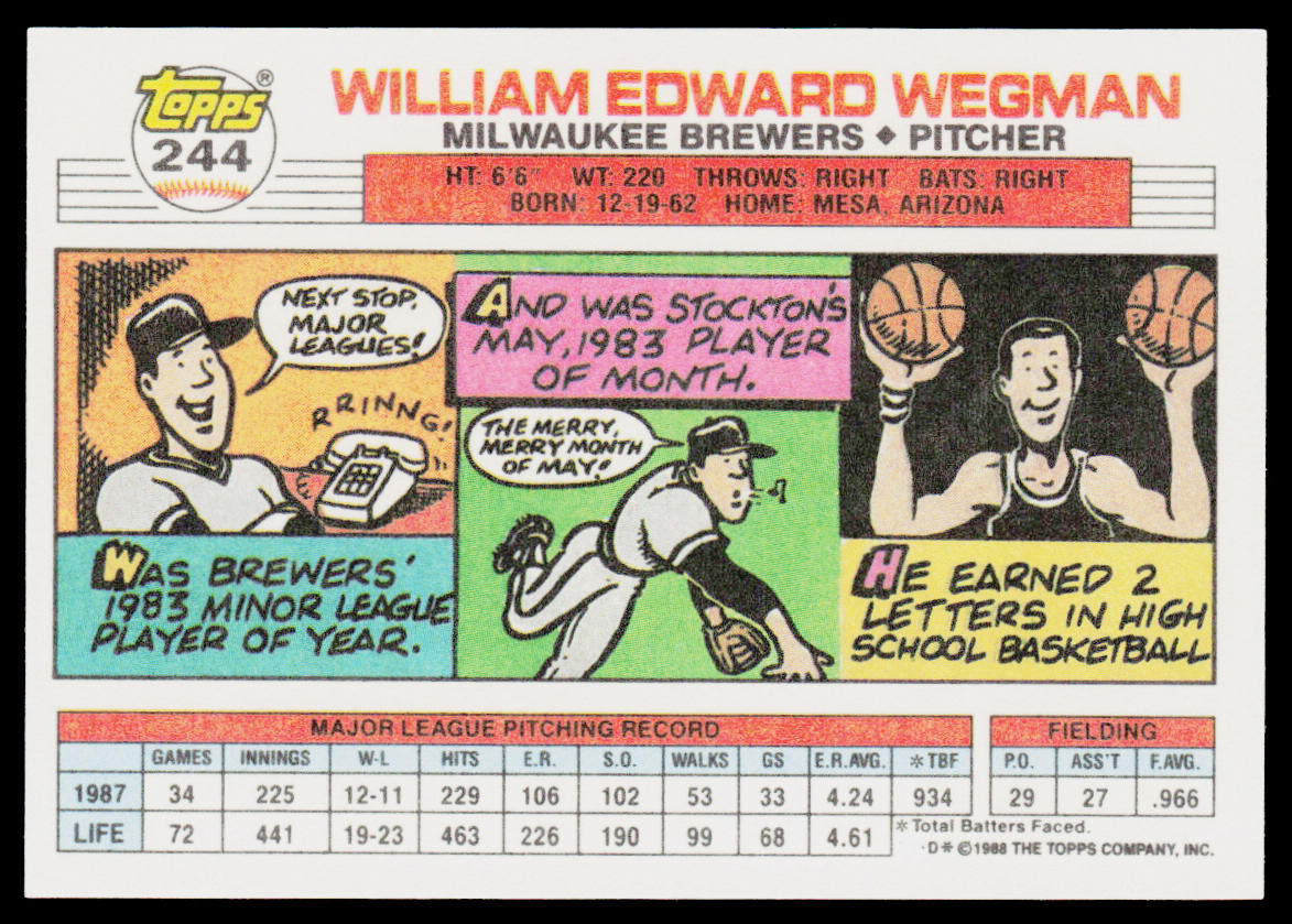 Bill Wegman 1988 Topps Big #244b Milwaukee Brewers