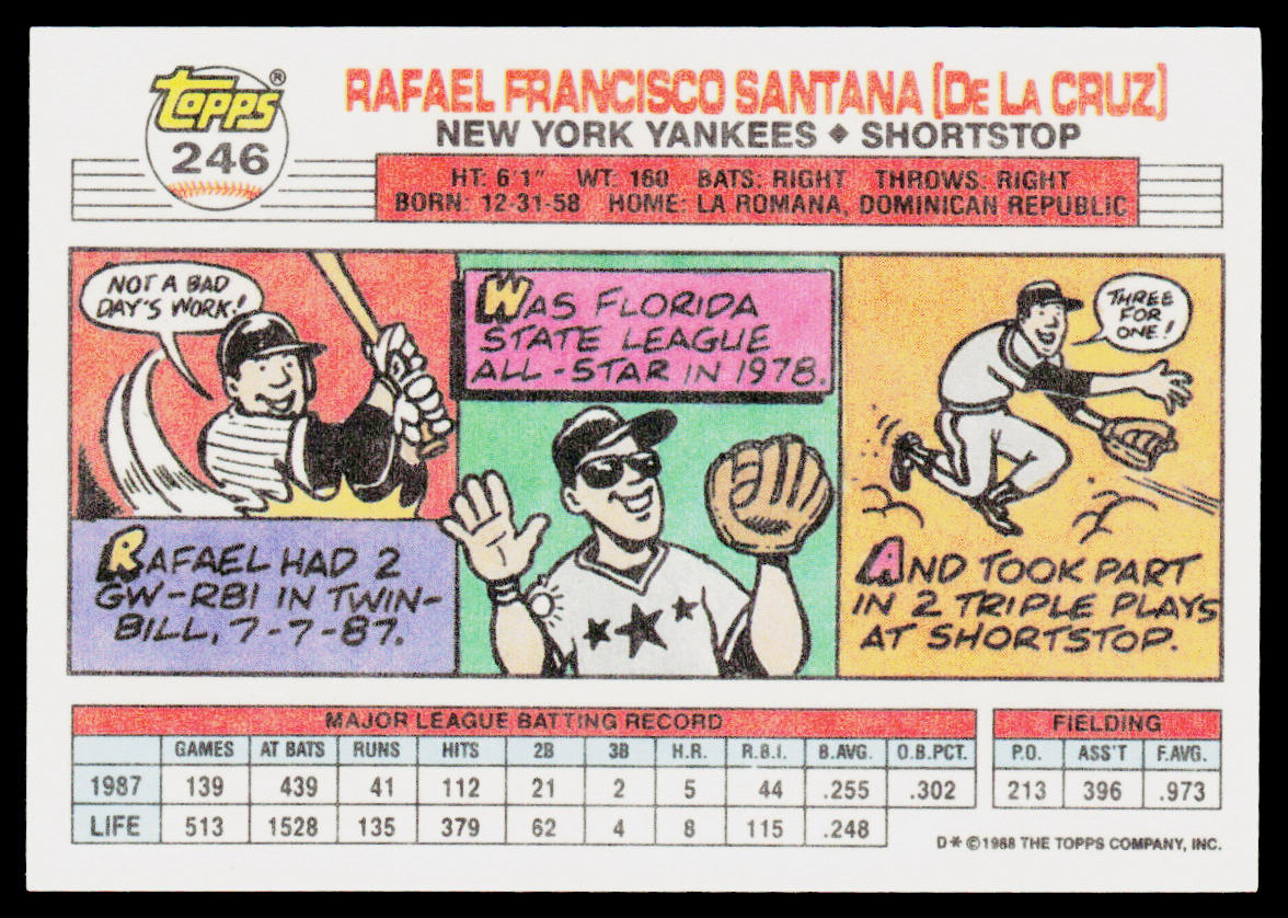 Rafael Santana 1988 Topps Big #246a New York Yankees