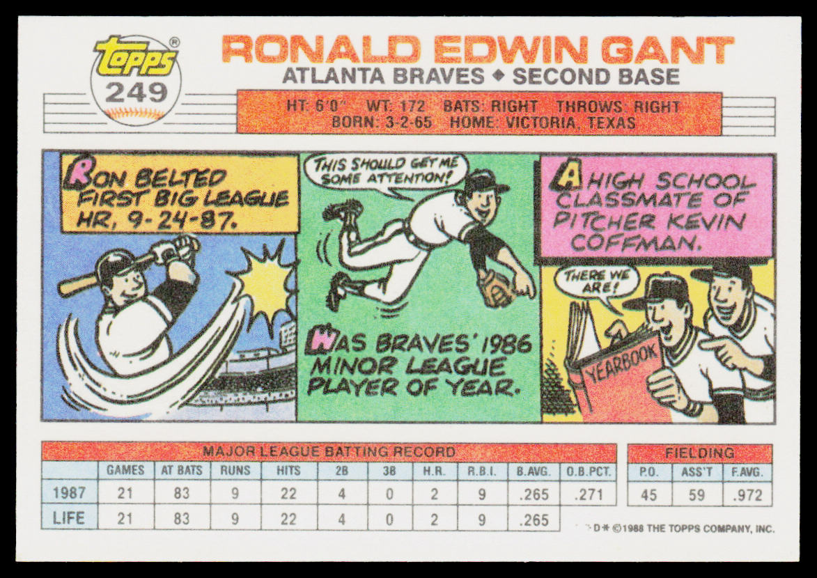 Ron Gant 1988 Topps Big #249 Atlanta Braves