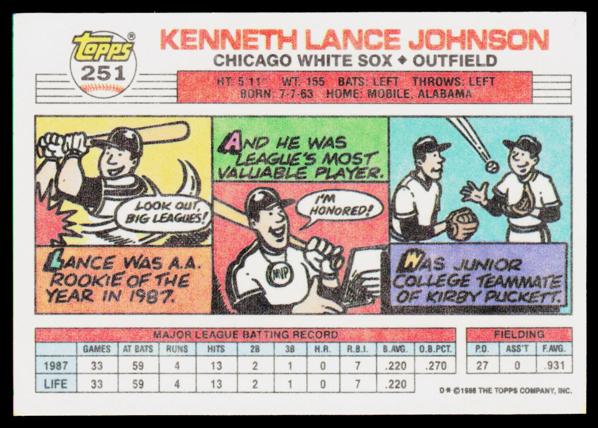 Lance Johnson 1988 Topps Big #251a Chicago White Sox