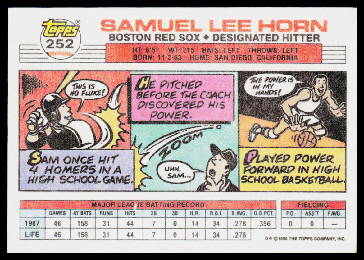 Sam Horn 1988 Topps Big #252 Boston Red Sox