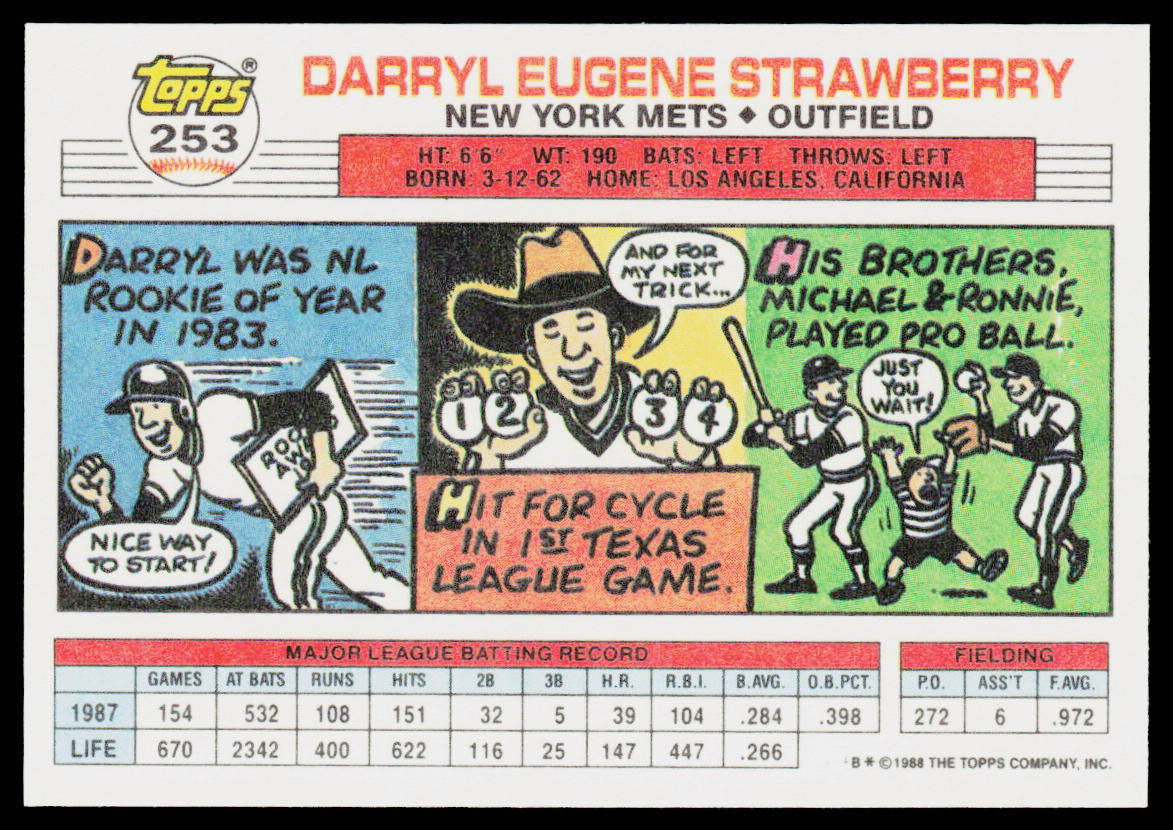 Darryl Strawberry 1988 Topps Big #253b New York Mets