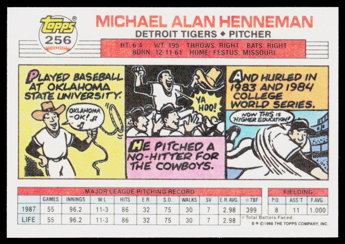 Mike Henneman 1988 Topps Big #256 Detroit Tigers