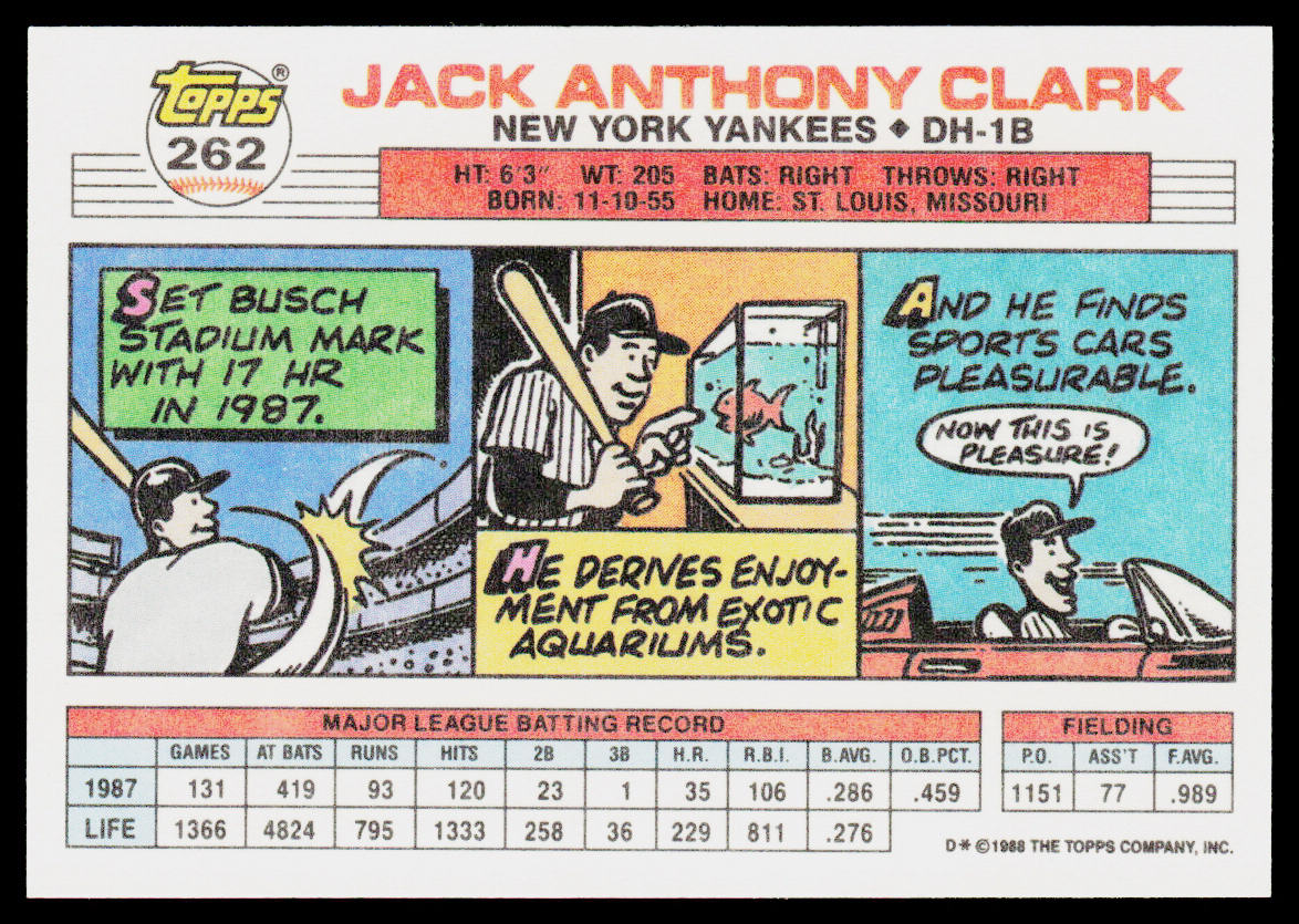 Jack Clark 1988 Topps Big #262 New York Yankees