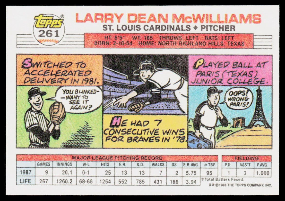 Larry McWilliams 1988 Topps Big #261b St. Louis Cardinals