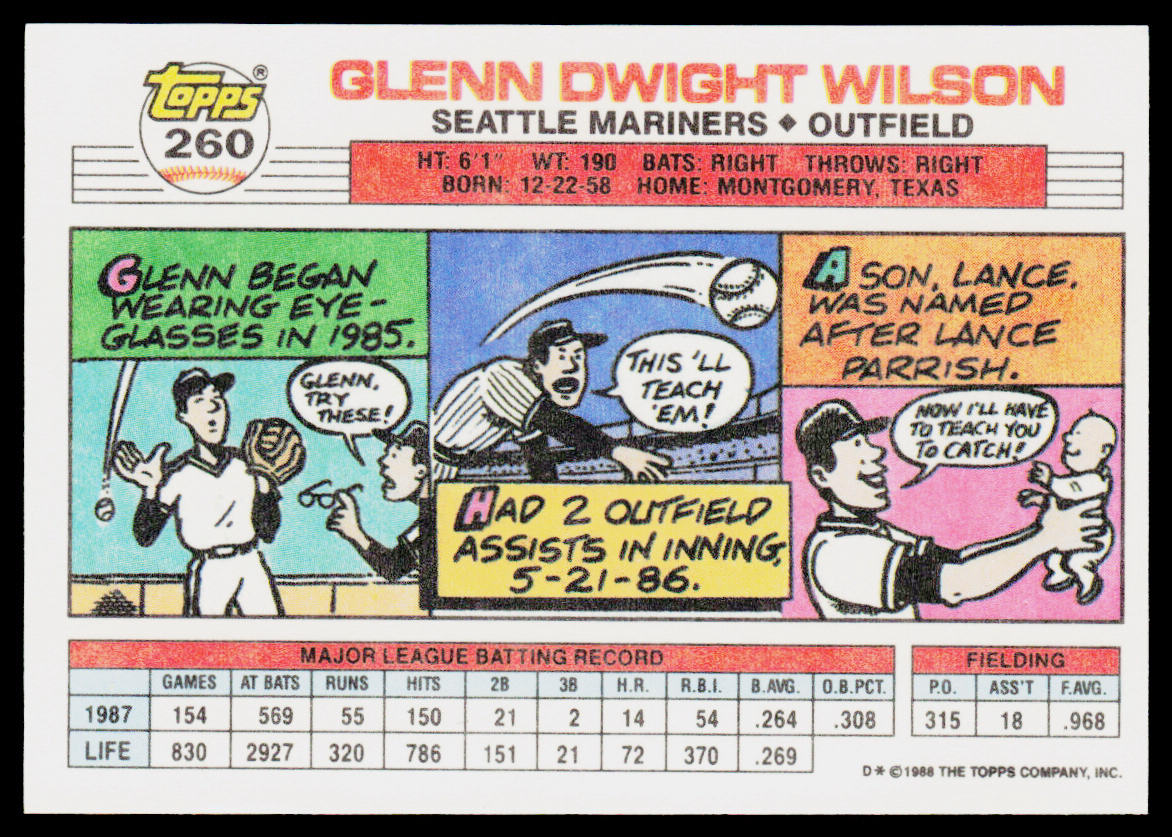 Glenn Wilson 1988 Topps Big #260a Seattle Mariners