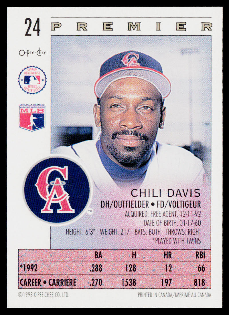 Chili Davis 1993 O-Pee-Chee Premier #24 California Angels