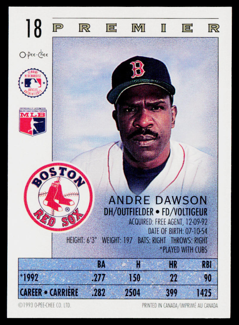 Andre Dawson 1993 O-Pee-Chee Premier #18 Boston Red Sox