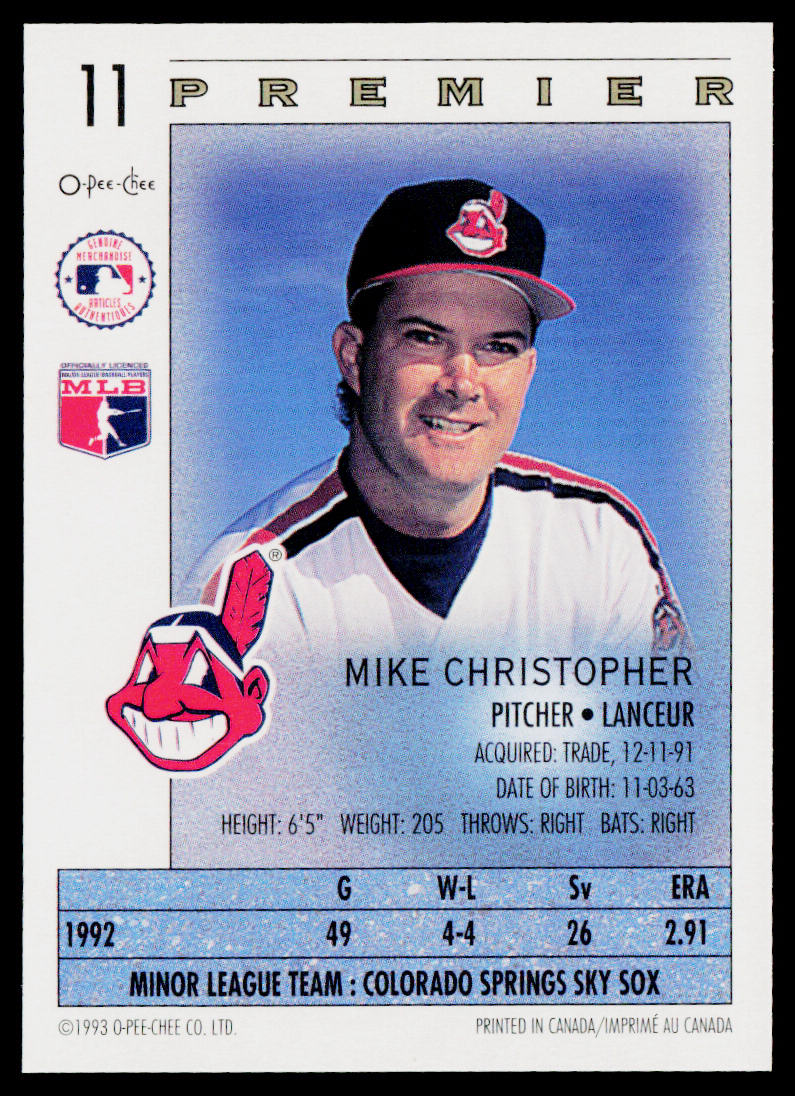 Mike Christopher 1993 O-Pee-Chee Premier #11 Cleveland Indians