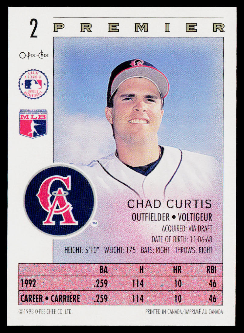 Chad Curtis 1993 O-Pee-Chee Premier #2 California Angels