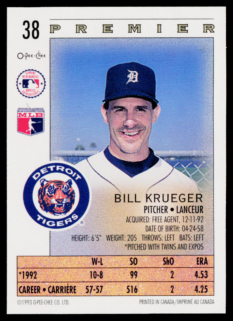 Bill Krueger 1993 O-Pee-Chee Premier #38 Detroit Tigers