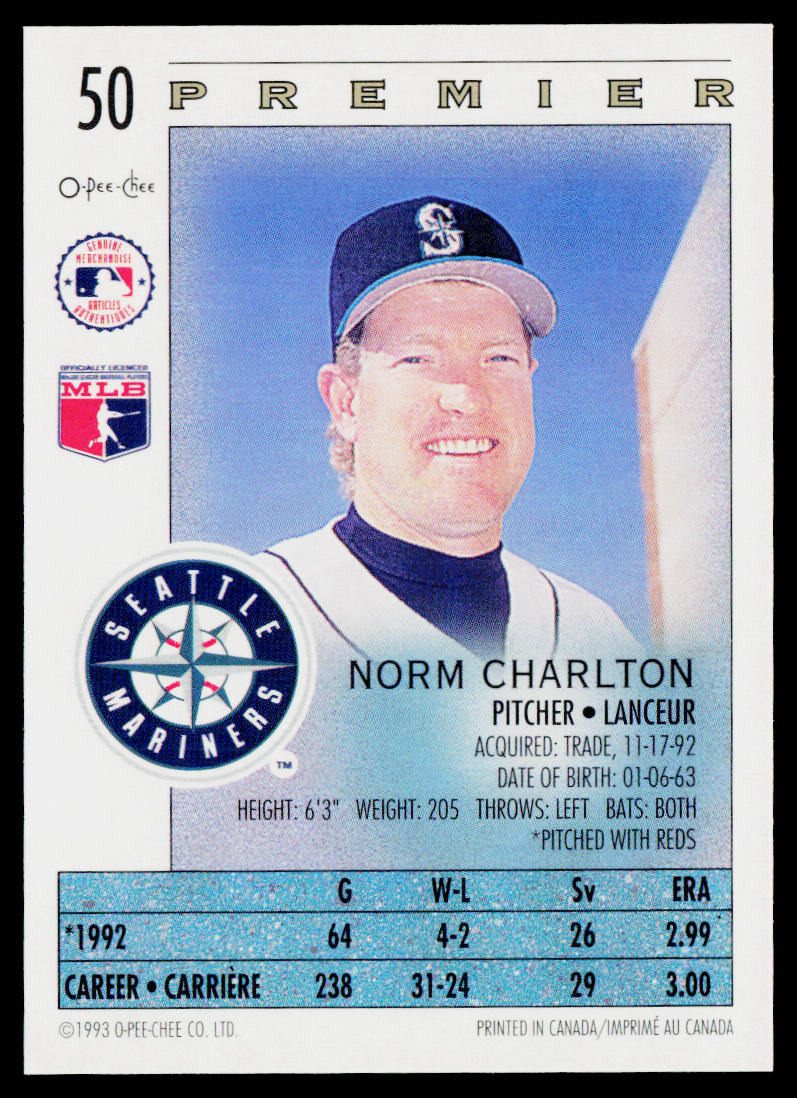 Norm Charlton 1993 O-Pee-Chee Premier #50 Seattle Mariners