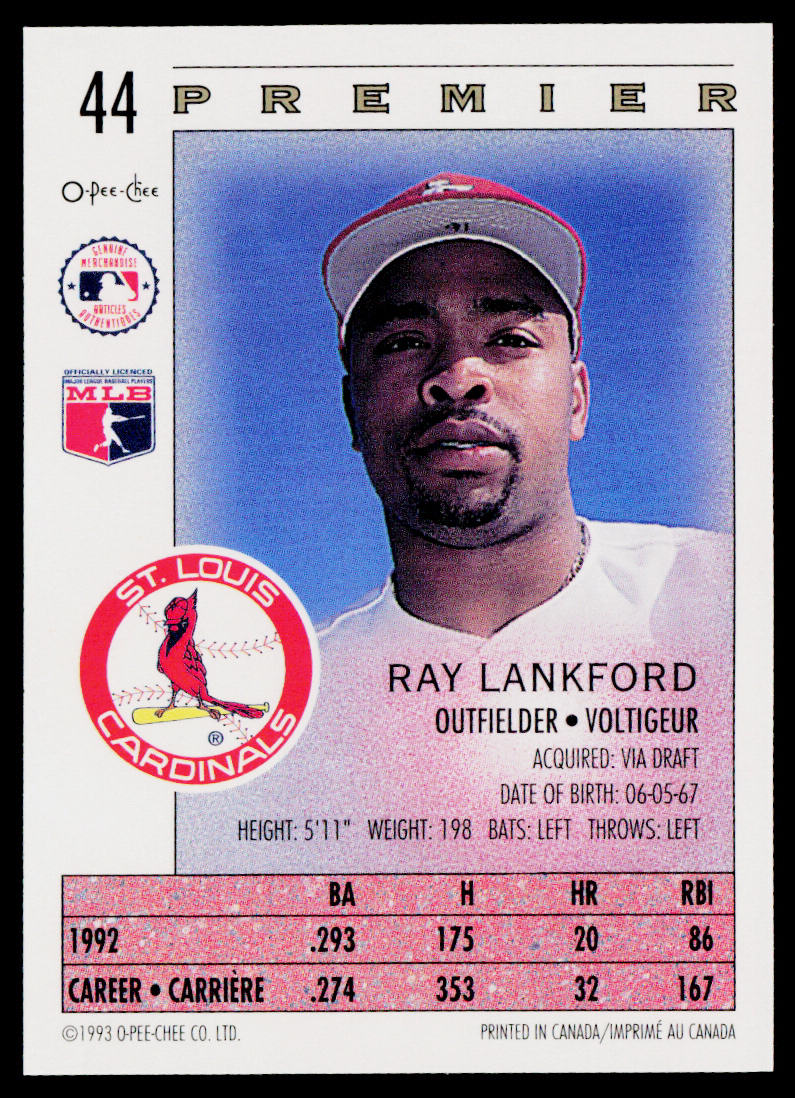 Ray Lankford 1993 O-Pee-Chee Premier #44 St. Louis Cardinals