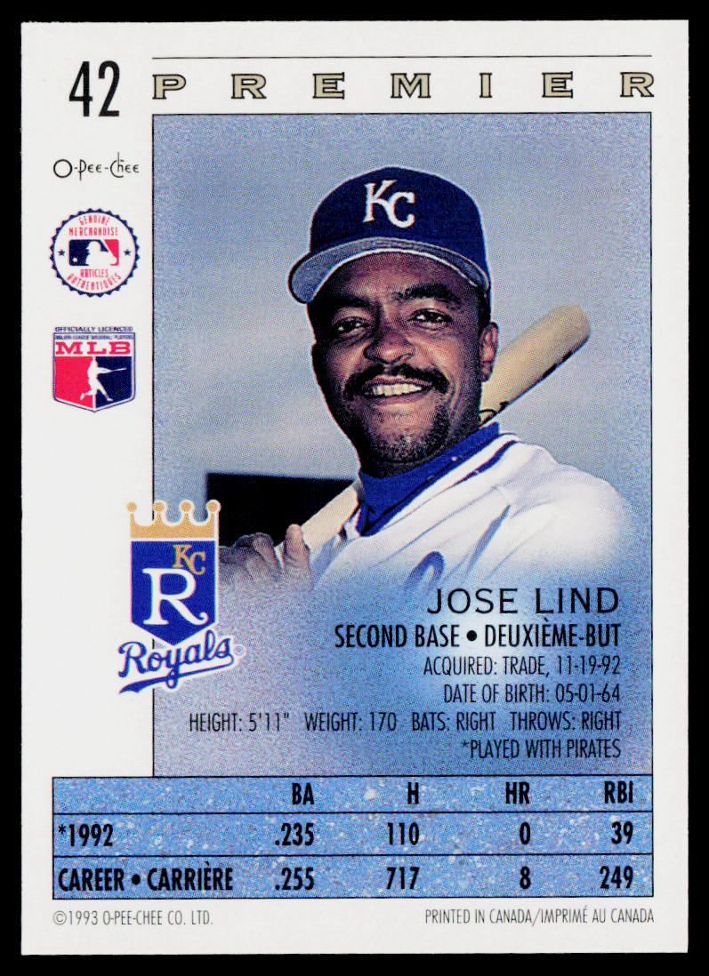 Jose Lind 1993 O-Pee-Chee Premier #42 Kansas City Royals