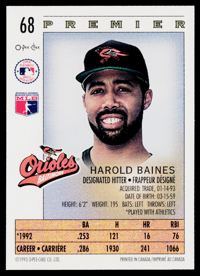 Harold Baines 1993 O-Pee-Chee Premier #68 Baltimore Orioles