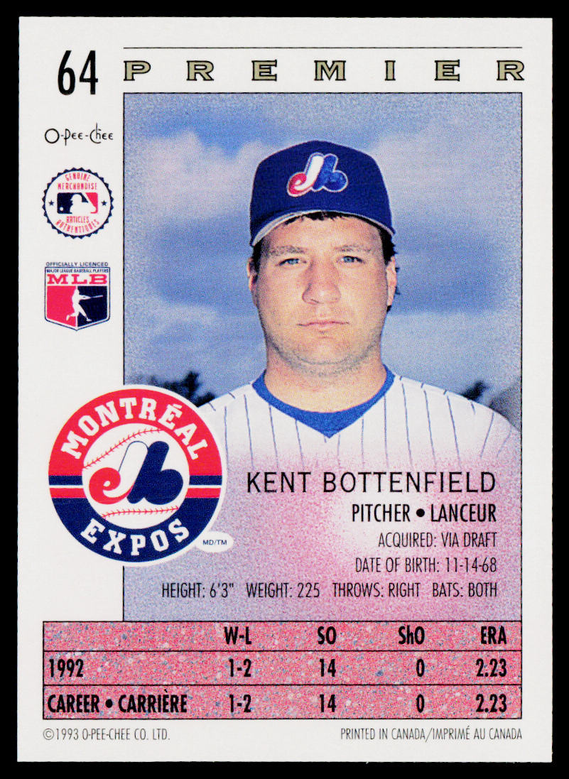 Kent Bottenfield 1993 O-Pee-Chee Premier #64 Montreal Expos