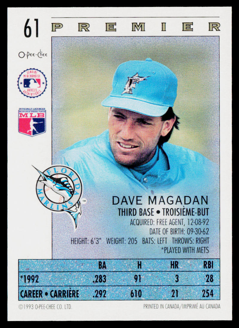 Dave Magadan 1993 O-Pee-Chee Premier #61 Florida Marlins
