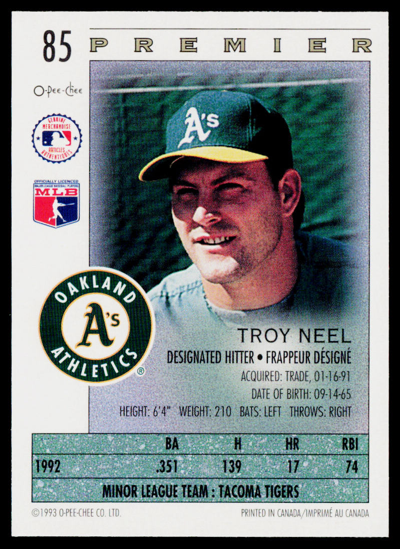 Troy Neel 1993 O-Pee-Chee Premier #85 RC Oakland Athletics