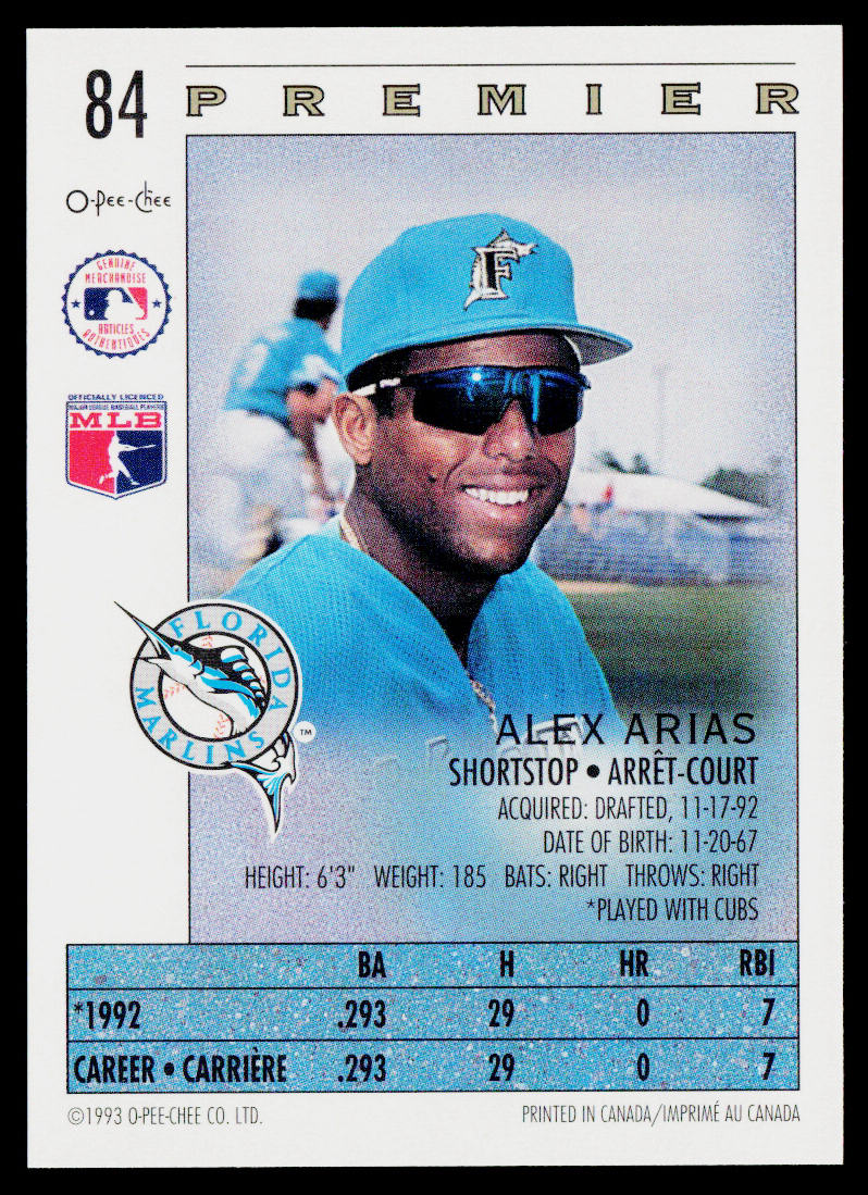 Alex Arias 1993 O-Pee-Chee Premier #84 Florida Marlins