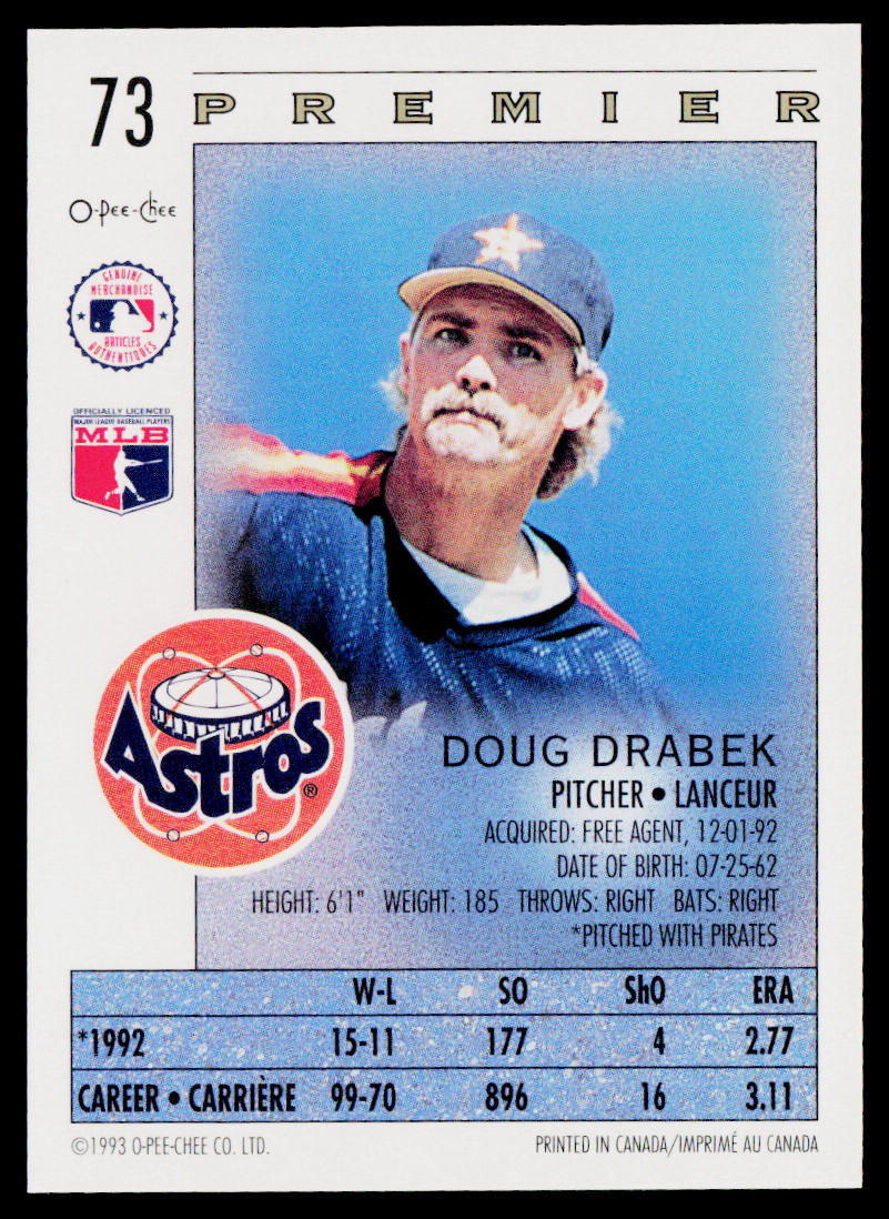 Doug Drabek 1993 O-Pee-Chee Premier #73 Houston Astros