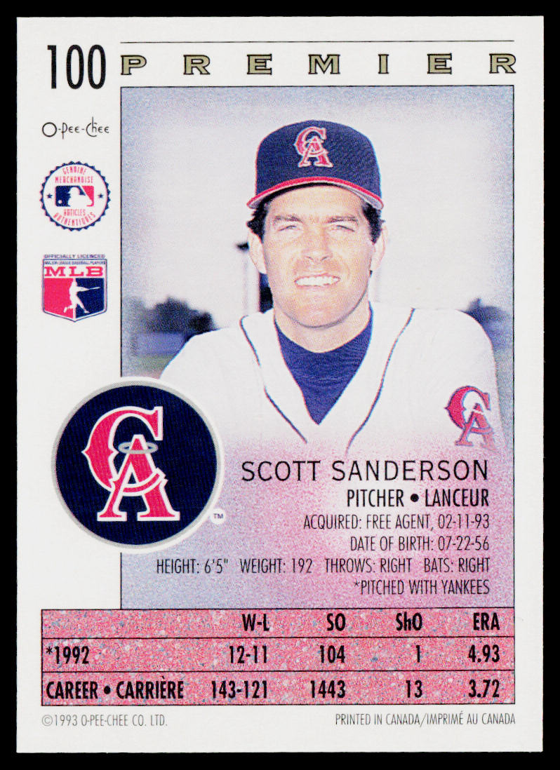 Scott Sanderson 1993 O-Pee-Chee Premier #100 California Angels