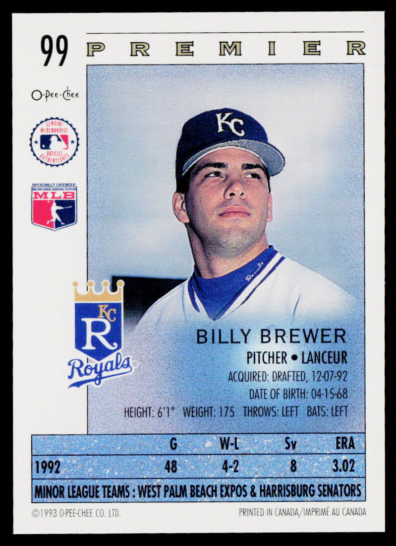 Billy Brewer 1993 O-Pee-Chee Premier #99 Kansas City Royals