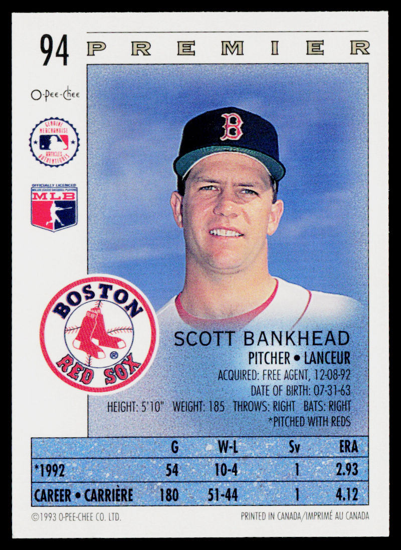 Scott Bankhead 1993 O-Pee-Chee Premier #94 Boston Red Sox