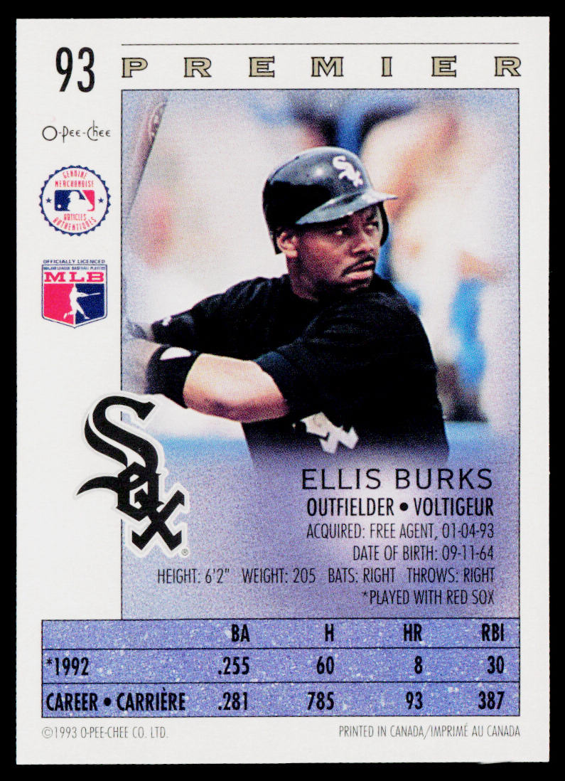 Ellis Burks 1993 O-Pee-Chee Premier #93 Chicago White Sox