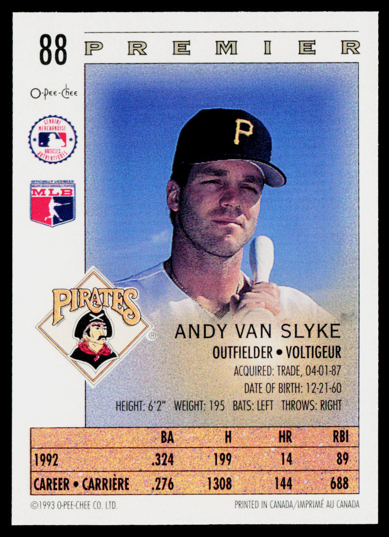Andy Van Slyke 1993 O-Pee-Chee Premier #88 Pittsburgh Pirates