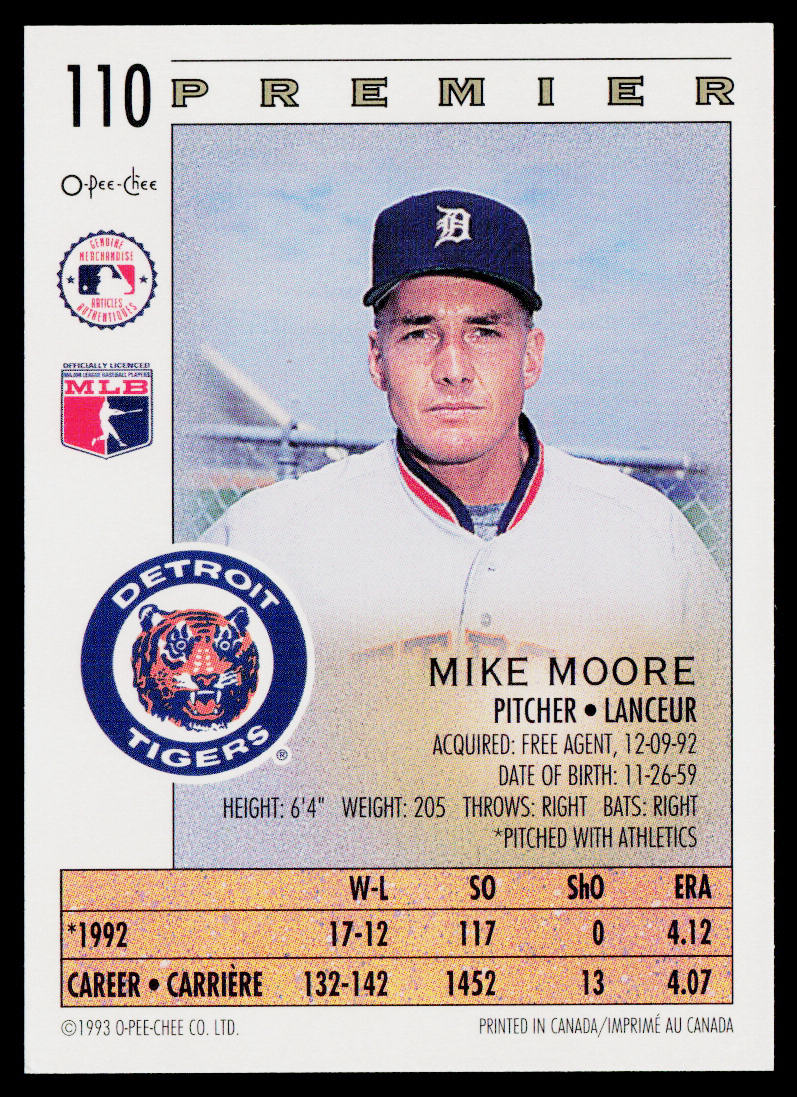 Mike Moore 1993 O-Pee-Chee Premier #110 Detroit Tigers