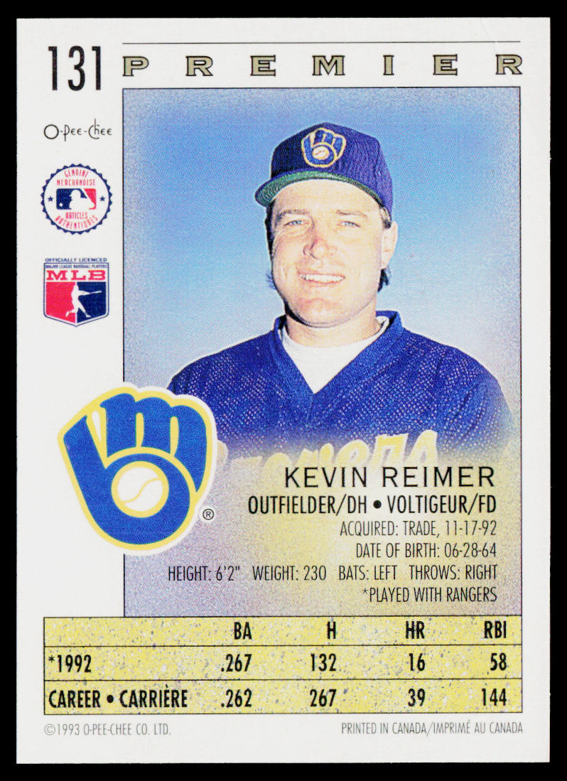 Kevin Reimer 1993 O-Pee-Chee Premier #131 Milwaukee Brewers