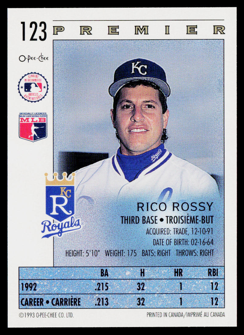 Rico Rossy 1993 O-Pee-Chee Premier #123 Kansas City Royals