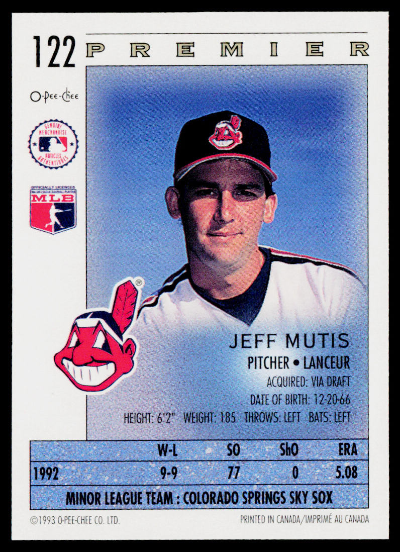 Jeff Mutis 1993 O-Pee-Chee Premier #122 Cleveland Indians