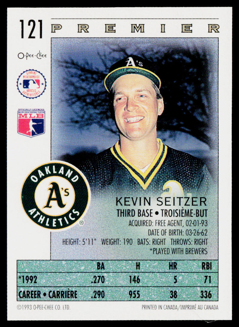 Kevin Seitzer 1993 O-Pee-Chee Premier #121 Oakland Athletics