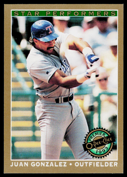 Juan Gonzalez 1993 O-Pee-Chee Premier Star Performers #7 Texas Rangers