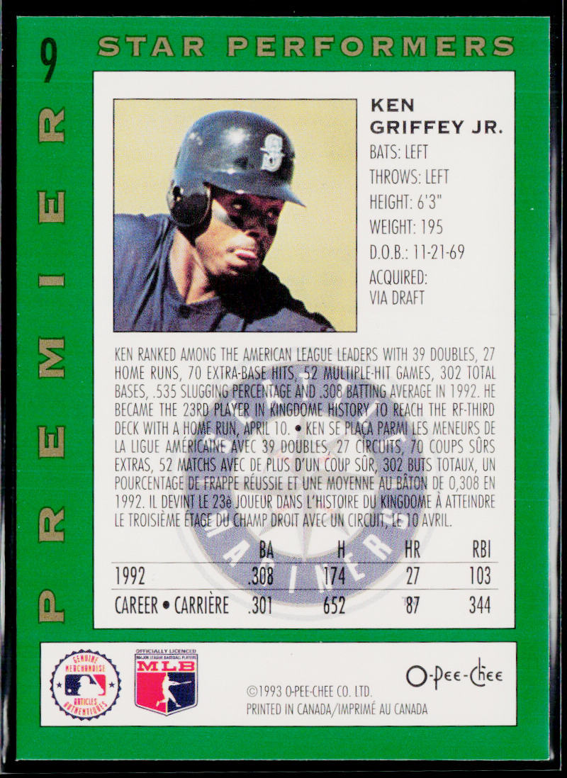 Ken Griffey Jr. 1993 O-Pee-Chee Premier Star Performers #9 Seattle Mariners